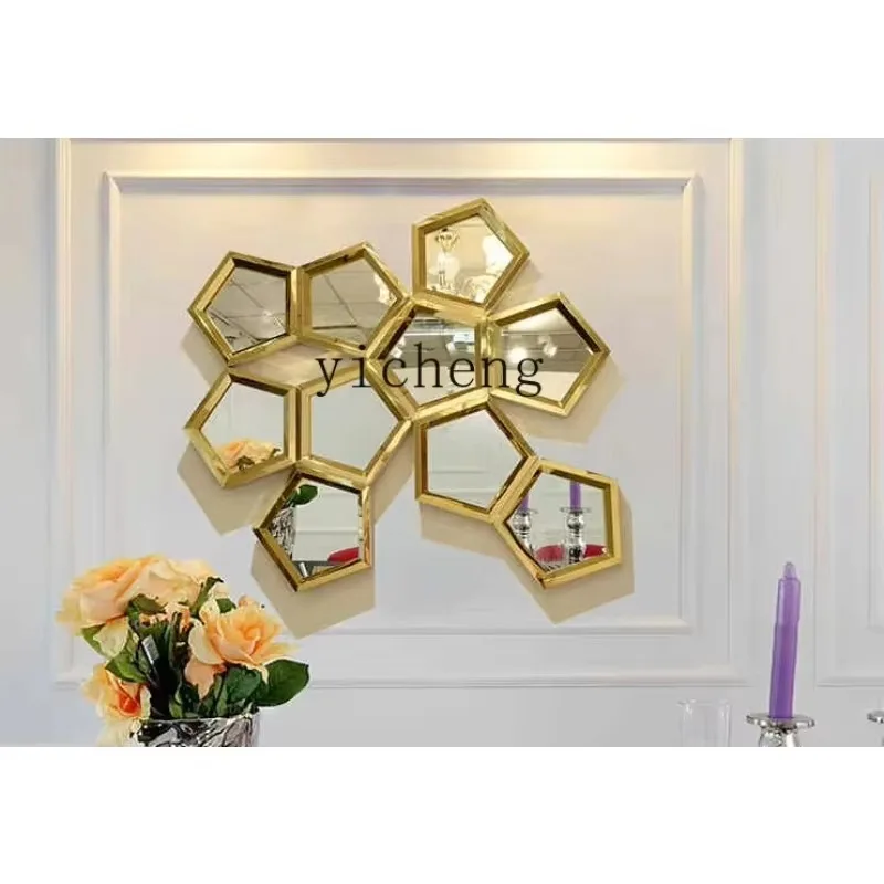 JZ-1   light luxury high-end living room entrance dining room wall decoration pendant mirror stainless steel metal