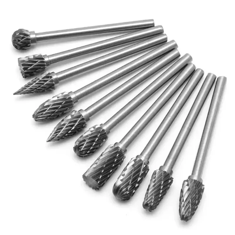 10pcs 3x6mm Shank Drawing Tungsten Carbide Milling Cutter Rotary Tool Burr Double Rotary Dremel Metal Wood Electric Grinding