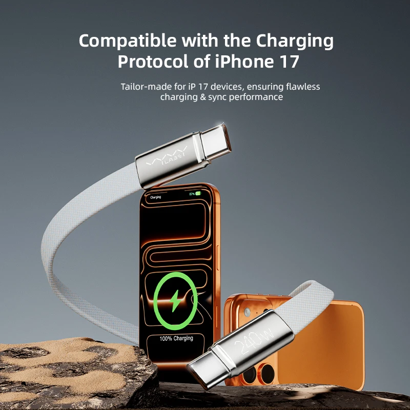VYVYLABS جديد 240 واط نوع C إلى كابل USBC آيفون 15 16 17 سلسلة PD شحن سريع USB C سلك بيانات لشاومي سامسونج #3