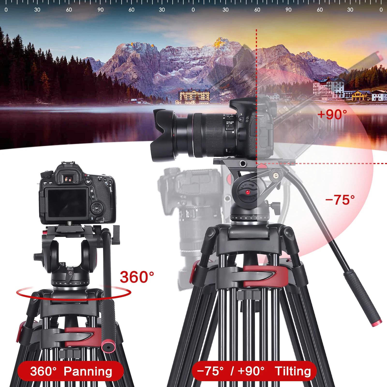 miliboo Tripod for Camera, 75.98” Video Tripod Stand 360° Pan&-75°/+90° Tilt Head Quick Release Mid-Level Spreader MTT602II-AL