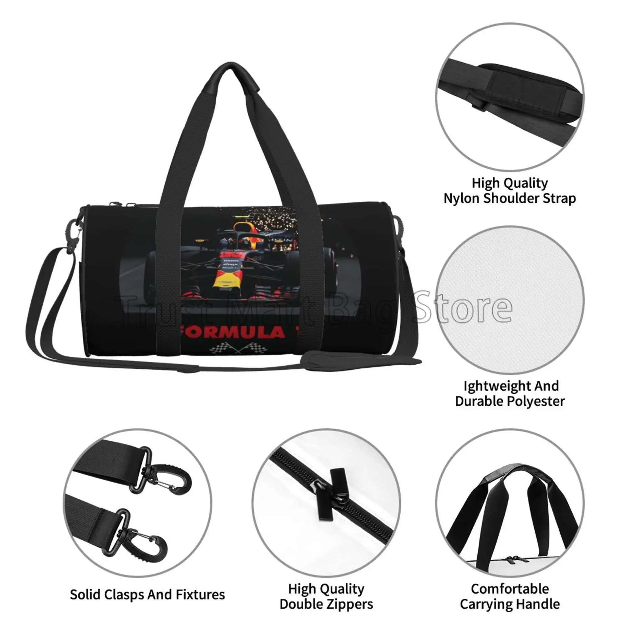 F1 Car Racing Print Round Travel Duffle Bag Workout Durable Backpack Handbags Round Yoga Gym Sports Bag Outdoor Fitness Bags