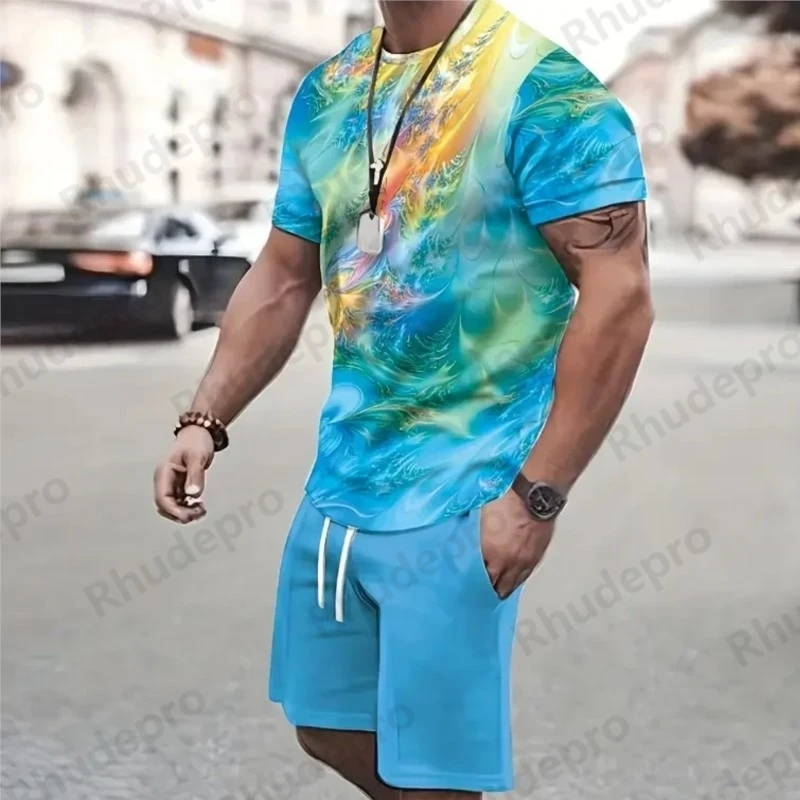 

Men's Beach Shorts Set 3D Printing Fashionable Hip Hop Trendy Short Sleeve T-shirt Shorts 2 piece Set Streetwear Summer New Set