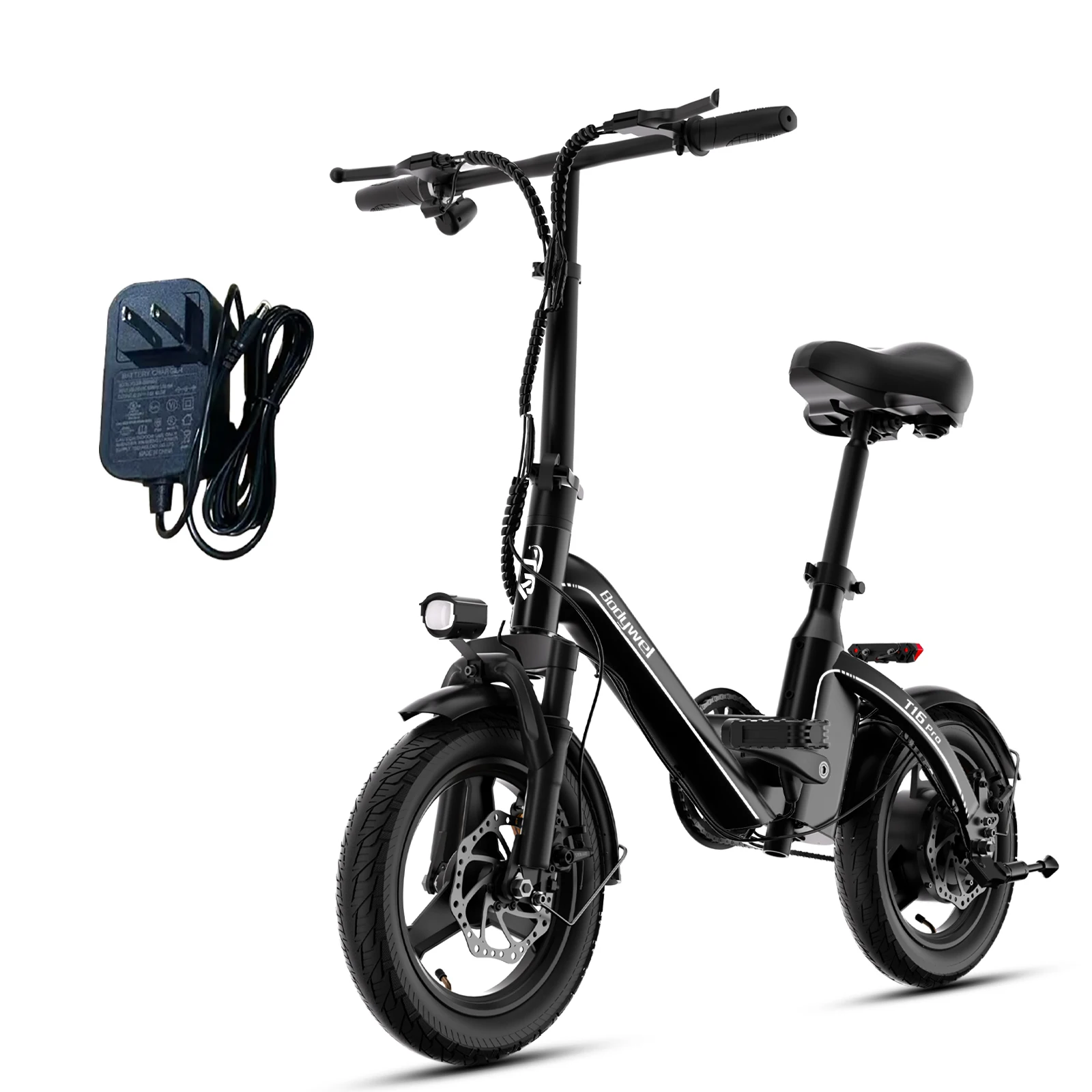 Folding Electric Bike 400W for Adults, Bodywel T16pro 36V 10Ah Long Range 30 Miles Commuter E-Bicycle, Compact Foldable ebike Dual Disc Brakes for Teens US stock image 1
