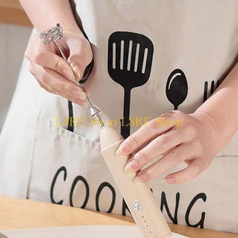 L8RE Rechargeable Milk Frother Handheld Coffee Electric Whisk Drink Foam Mixer for Latte Cappuccino Hot Chocolate