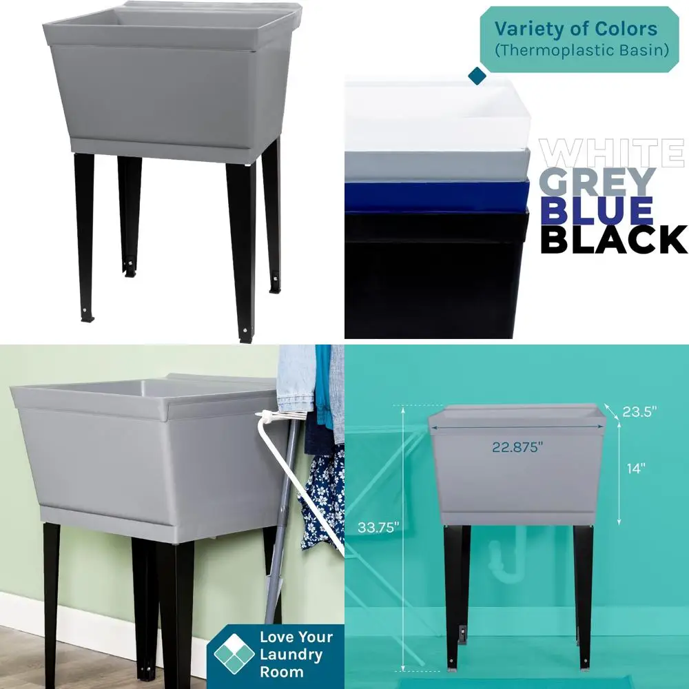 

Adjustable Metal Leg Utility Sink Laundry Tub - 19 Gallon Capacity, Perfect for Laundry Room, Basement, or Garage Use