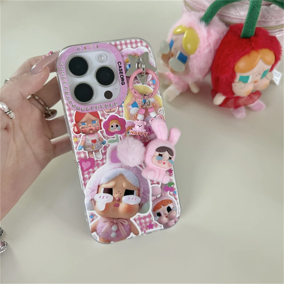 Kawaii Cartoon Mädchen Handyhülle für iPhone 15 Pro 16 14 Pro Max 16 Pro Abdeckung mit Anhänger stoßfest niedliche Hüllen Funda