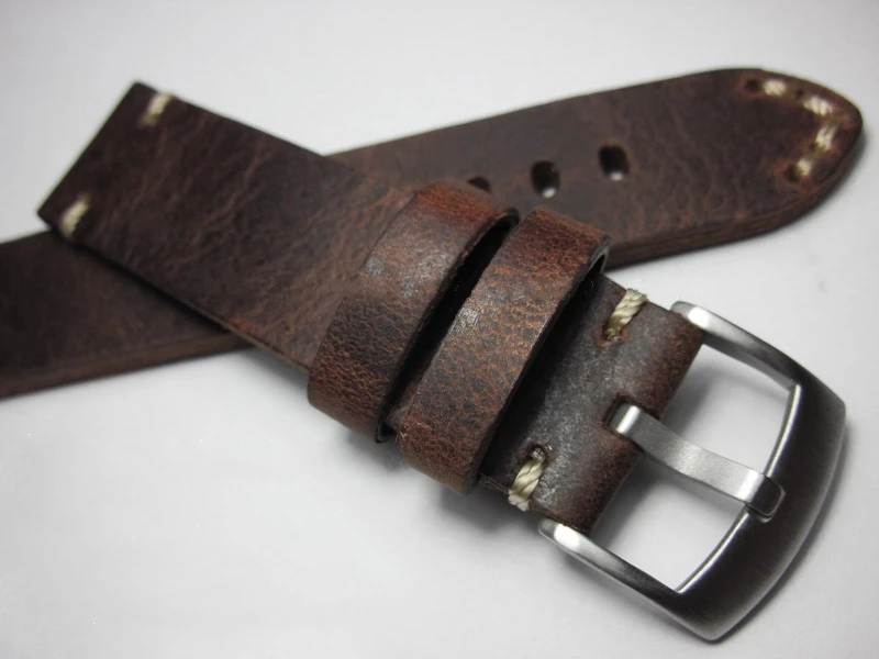 18 19 20 21 22mm Retro Handmade Thick Wrist Band First-Rate Crazy Horse Skin Watchband Bracelet Men Straps GENUINE LEATHER Belt