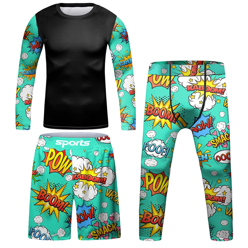 Mma Clothes For Children Jiu Jitsu Rash Guard Kid\'s Boxing T-shirt +Pants Sport 4Pcs/Set Bjj Gi Kickboxing Compression Jerseys