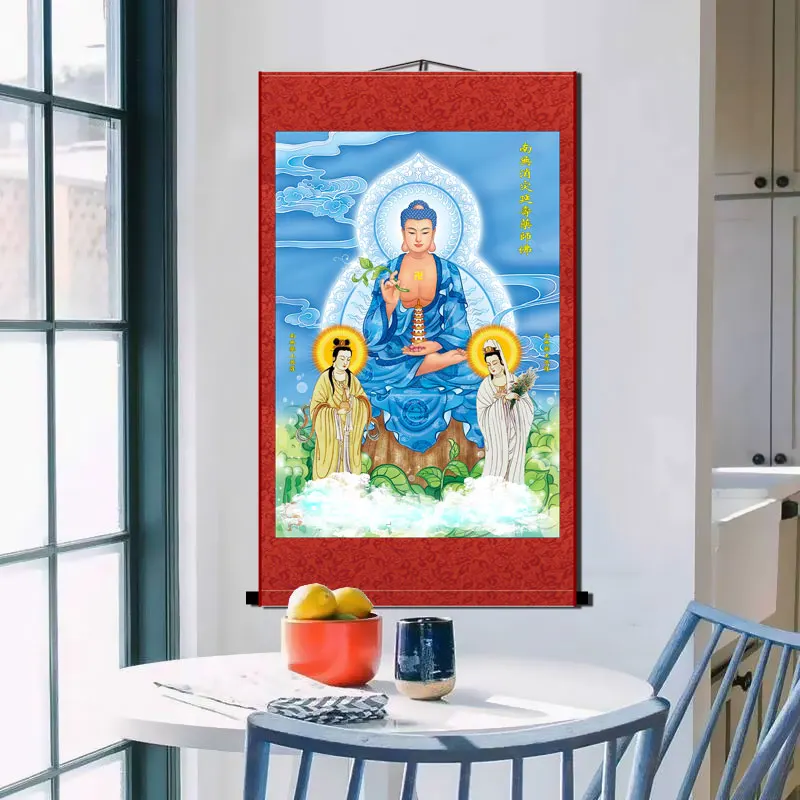 Nanwu herbalist Buddha, medicine King Bodhisattva, three saints Buddha statues, decoration, silk, scroll painting