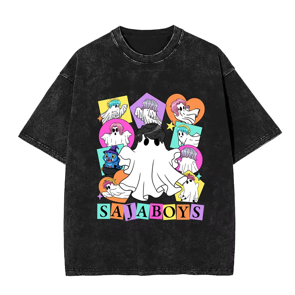 Kpop شيطان الصيادين ساجا بنين خمر غسلها تي شيرت الرجال النساء عيد الميلاد هالوين نمط تي شيرت الذكور موضة المتضخم التي شيرت