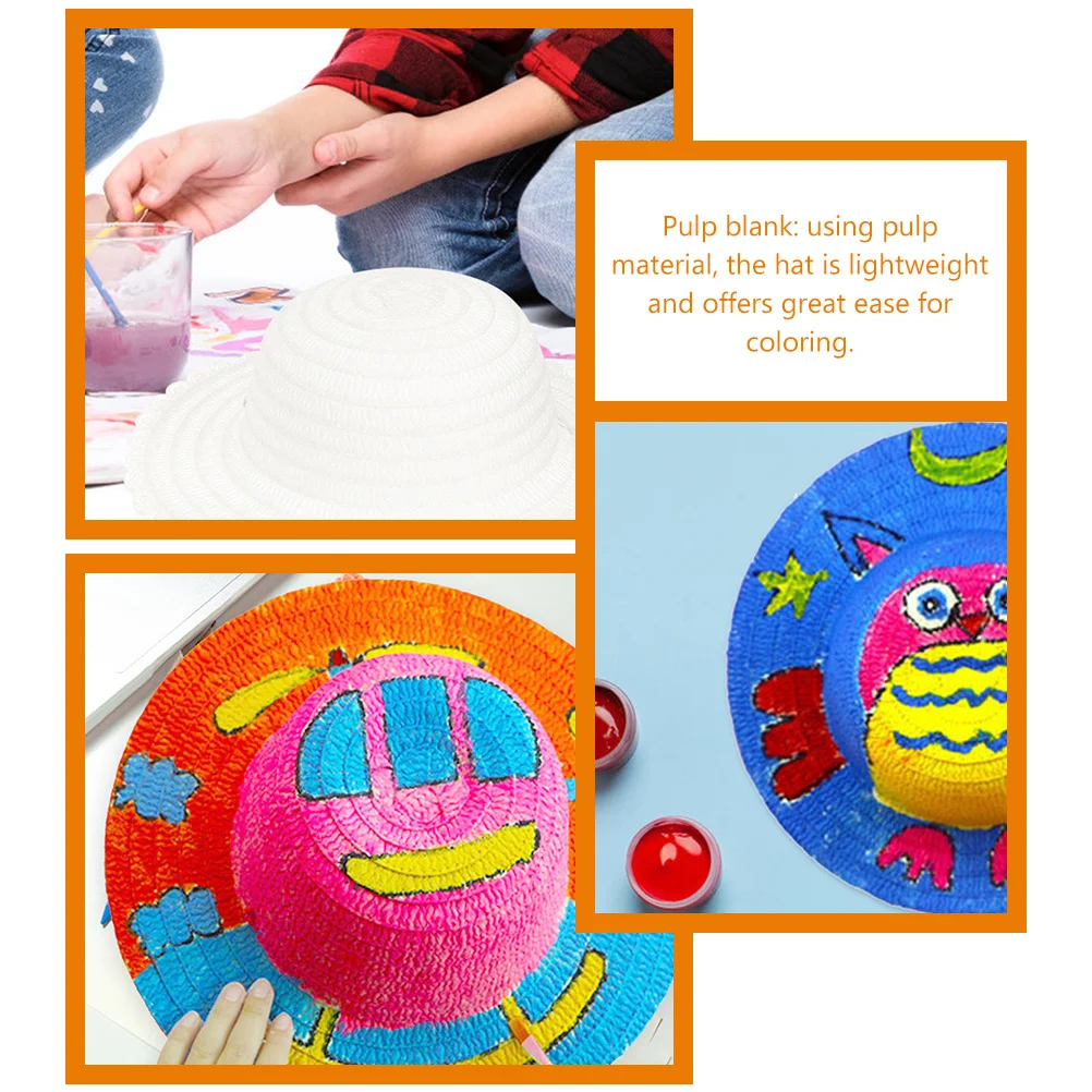 

6Pcs Kids Creative Straw Hats DIY Painting Dancing Party Blank Woven Hats Graffiti Craft Supplies DIY Craft Supplies