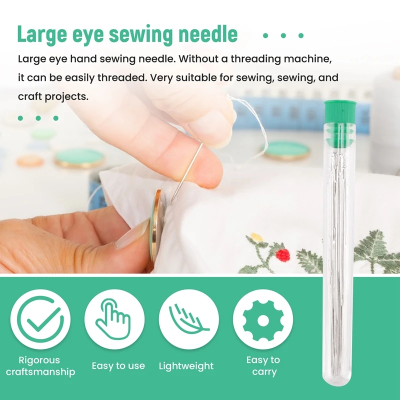 25 إبرة خياطة كبيرة للعين - 5 أحجام إبر خياطة يدوية كبيرة في أنبوب تخزين شفاف للخياطة والحرف اليدوية - A51M