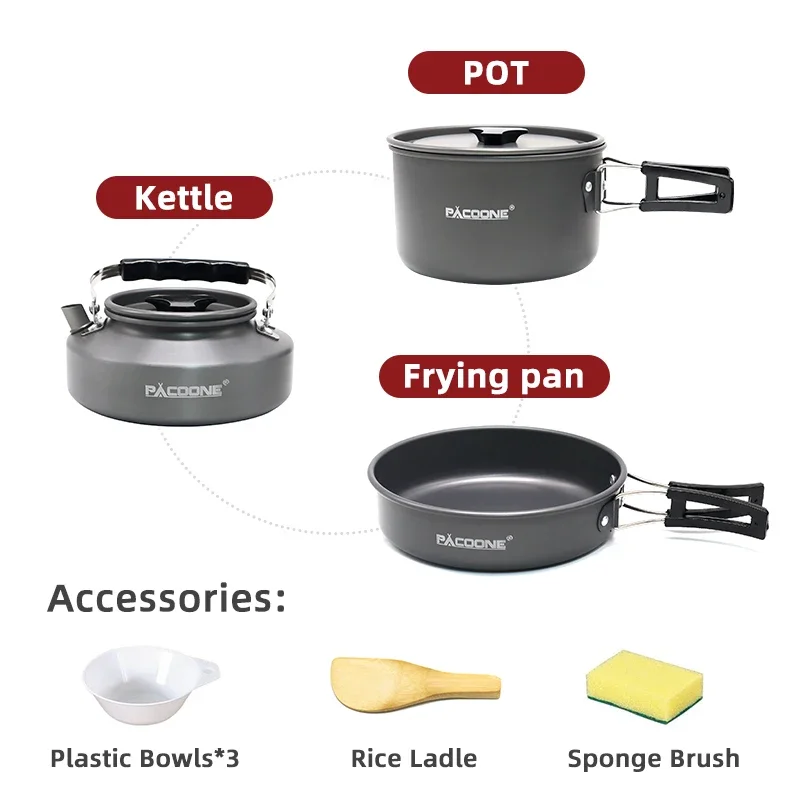 Peralatan masak berkemah portabel, peralatan masak berkemah luar ruangan, panci Set panci air memasak, peralatan makan mendaki, peralatan piknik