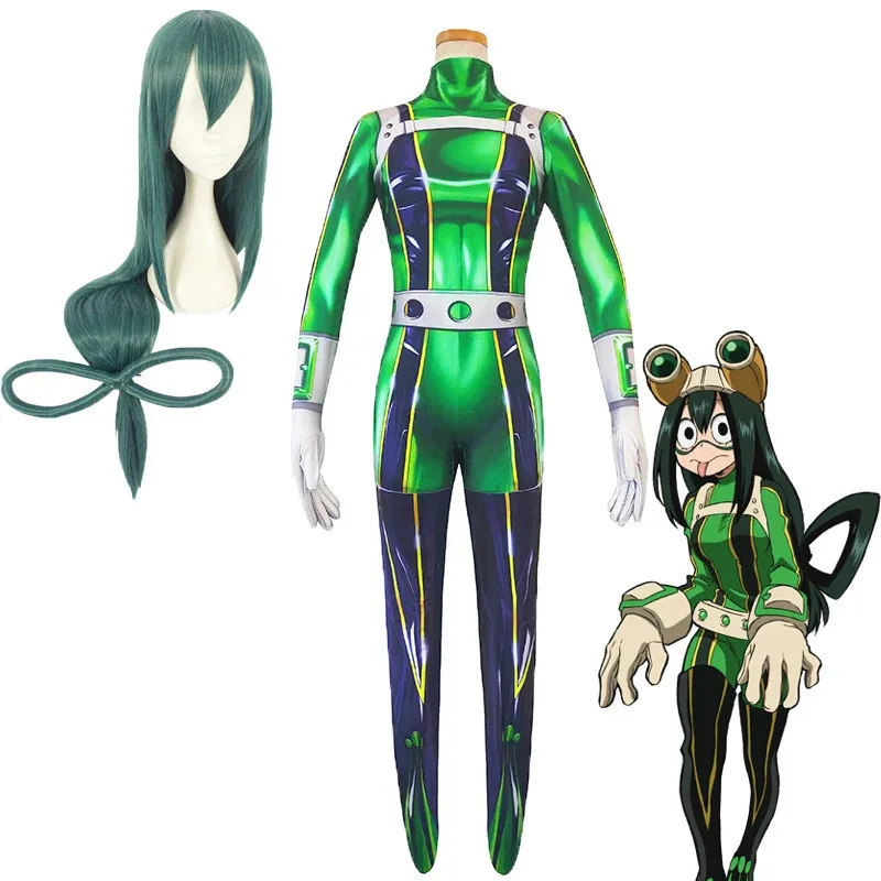 CyAcadem Froppy Tsuyu Asui pelucas de disfraz Cosplay traje Zentai de LICRA mujeres niñas monos Halloween niños y adultos