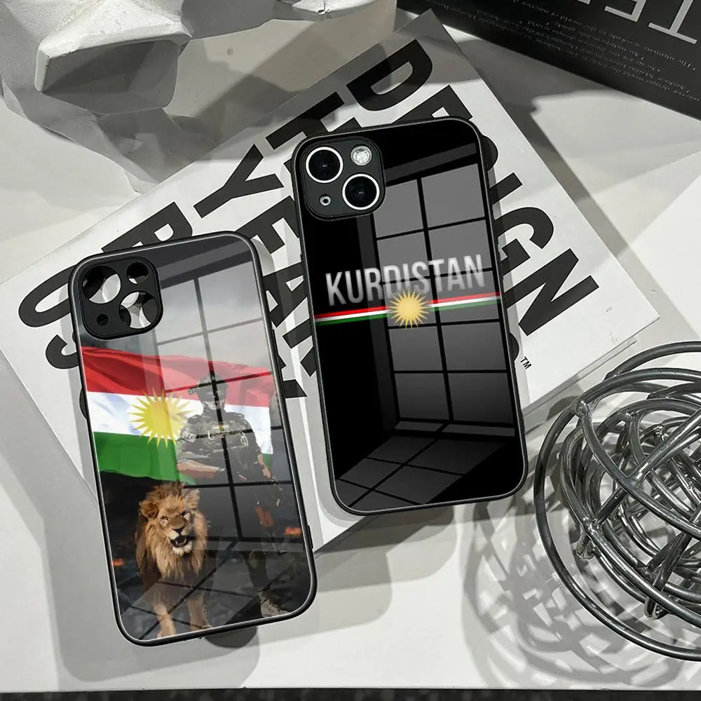Kurdistan Flag Lion Phone Case Tempered Glass Shell FOR IPhone 16ProMAX 14 12 17Pro Air 15 16 Plus 13 Pro MAX Cover