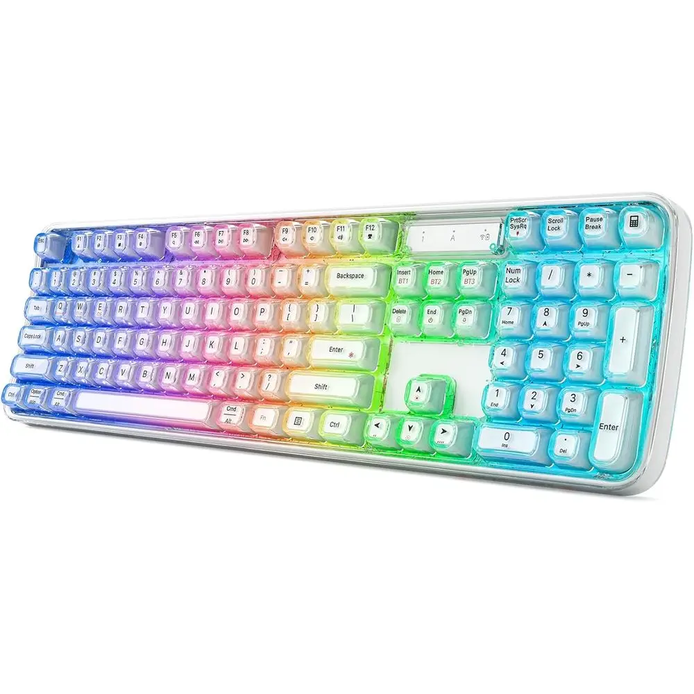 Wireless Ergonomic Tri-Ergo Keyboard with RGB Backlight, Rechargeable Battery, Full-Size for PC/Laptop, Pearl White