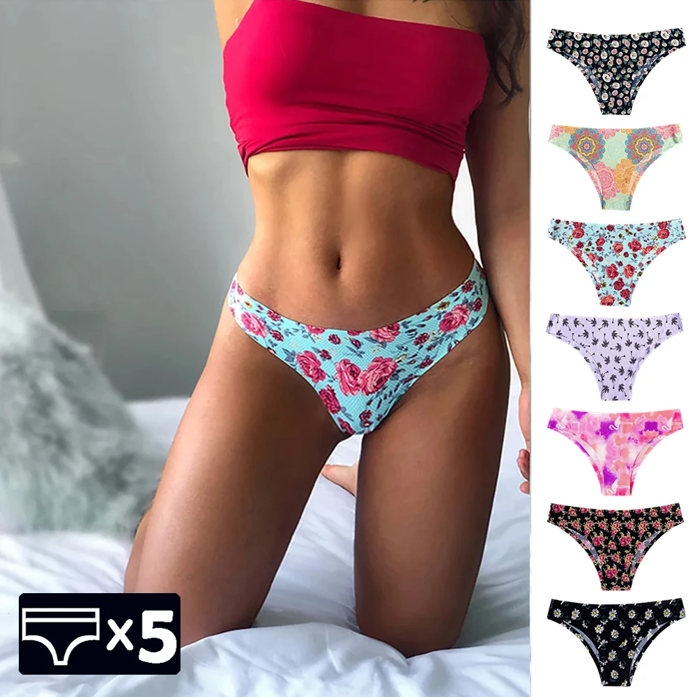 WarmSteps 5 Pieces Pack Women\'s Printed Panties Sexy Seamless Underwear for Woman Drop Waist Lingerie Intimate Briefs Underpants