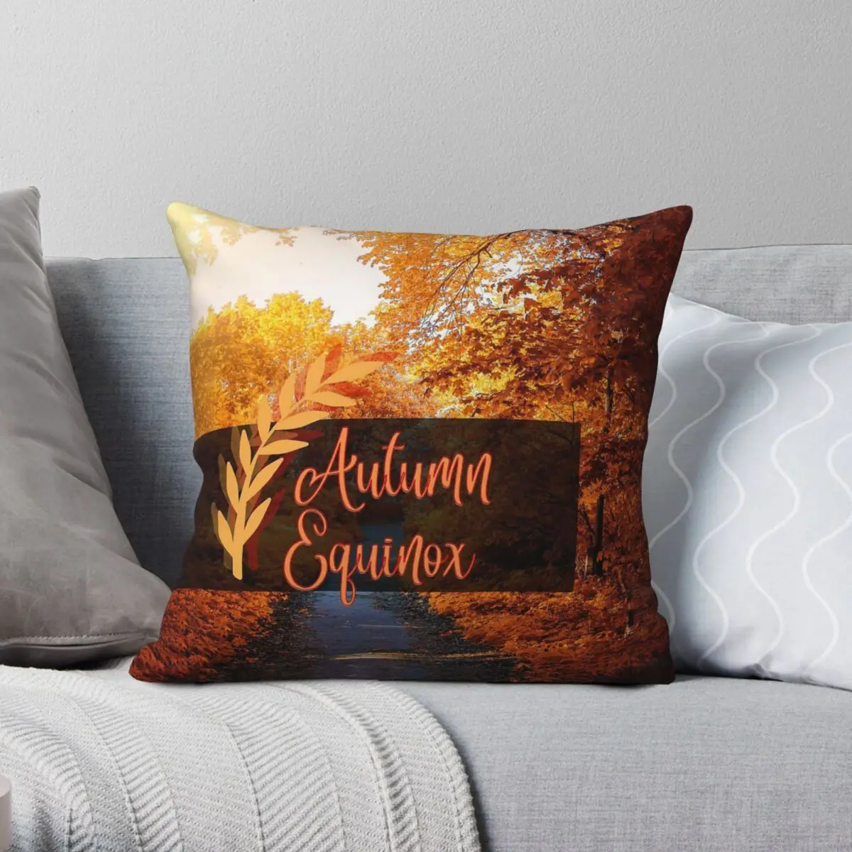 Autumn Equinox Fall Scene Square Pillowcase Polyester Linen Velvet Creative Zip Decorative Throw Pillow Case Home Cushion Cover