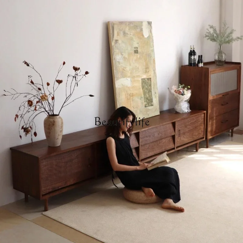 

1Vintage Style Solid Wood TV Cabinet Retro Living Room Wabi-Sabi Style TV Stand