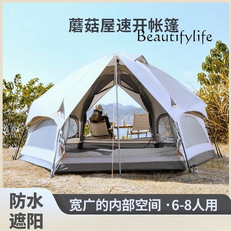 R Outdoor Camping Large Space Camp Tent, Camping Fully Automatic 5-8 Person Park Picnic Tent Mushroom