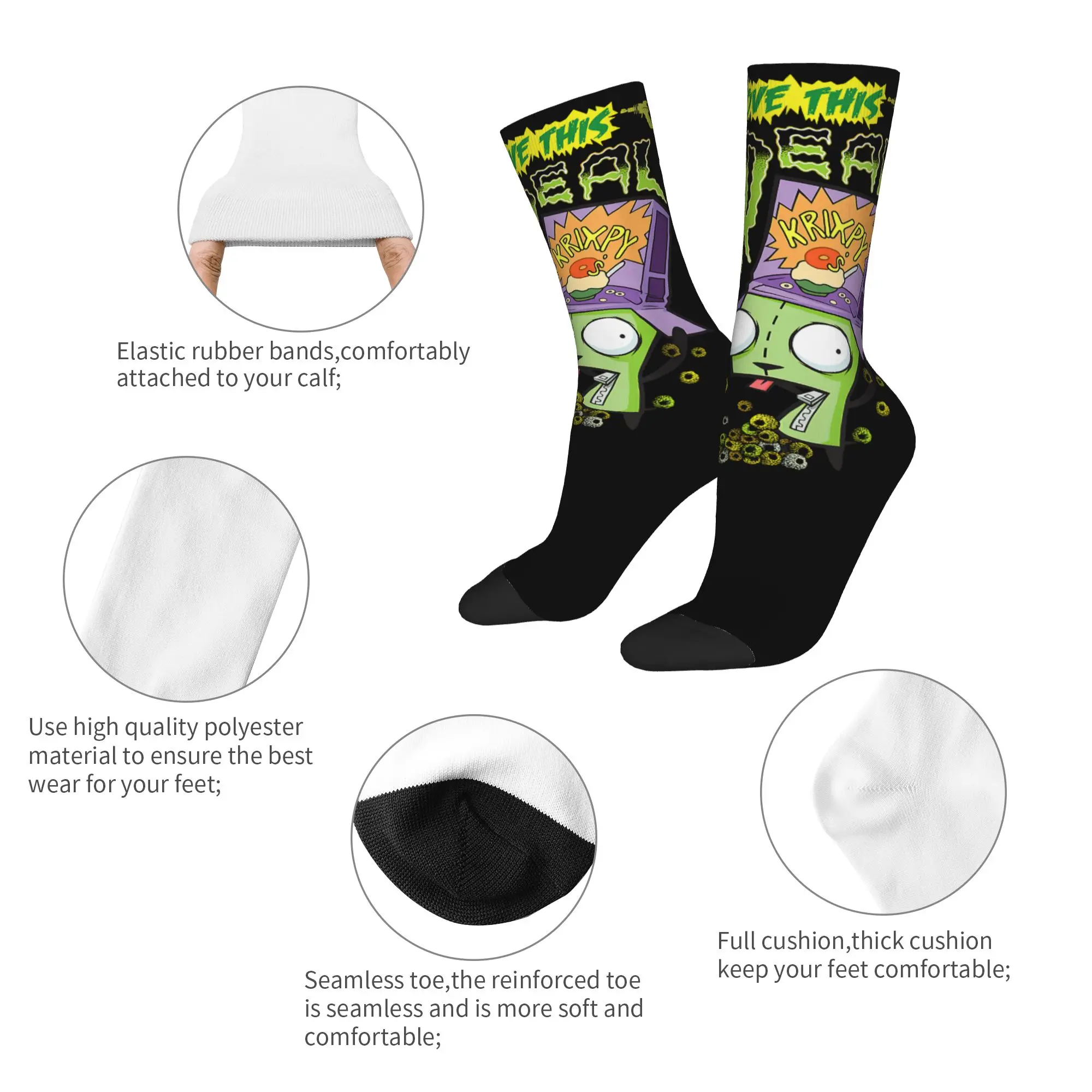 Winter Warm Crazy Design Women Men Alien Invader Zim Socks  Sweat Absorbing Skateboard Socks