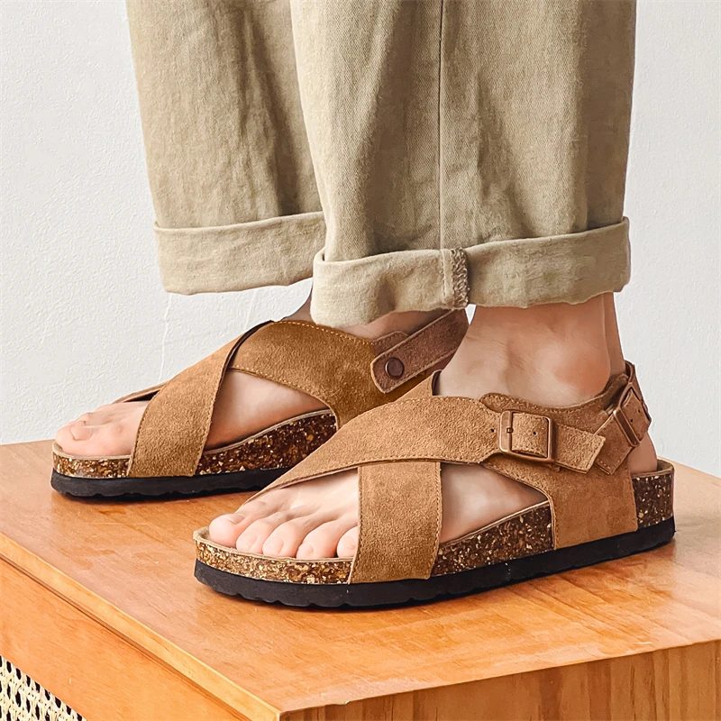 Hight Quality Summers New Rome Style Genuine Leather Sandals For Men\'s Women Daily Outdoor Beach Dress Height Increasing Shoes