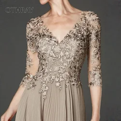 Wedding Party Guest Evening Dresses Femme Robe De Soiree New Elegant Champagne Gold Ruched Half Sleeve Long Prom Gwon