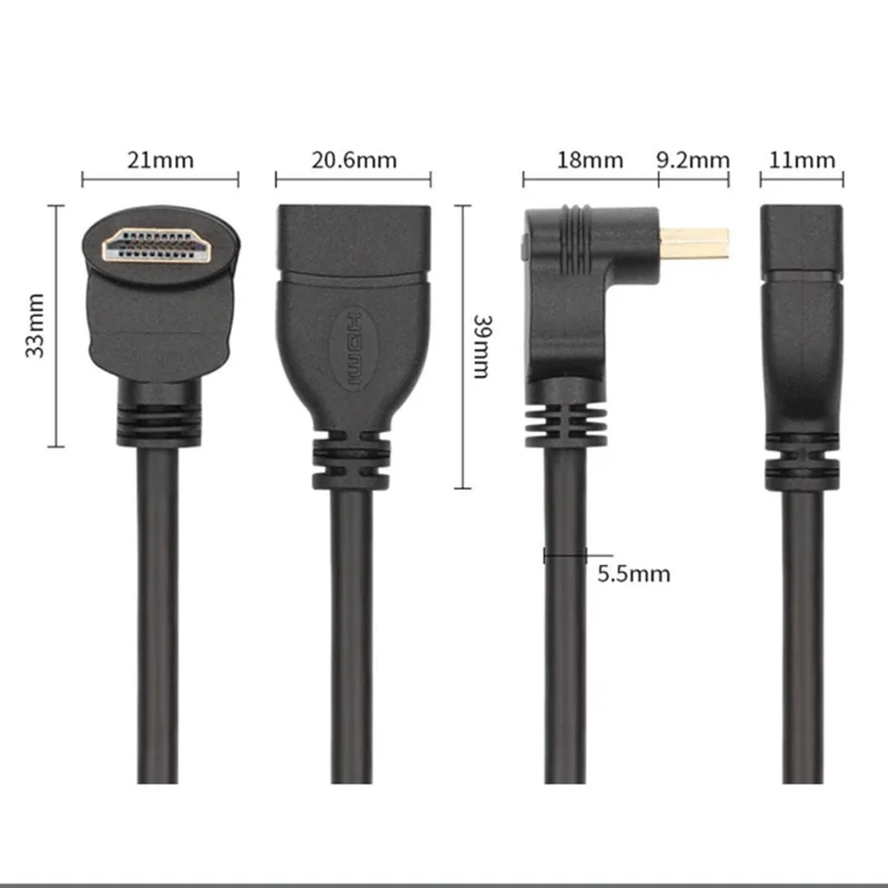 15cm HDMI Extension Cable - High Speed 90-Degree Angle HDMI Male to Female Extension Wire Cord - Gold Plated Plugs,