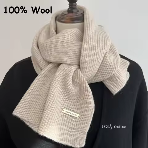 Fashion 100% Wool Knit Winter Scarf  Women Couple Chic Solid Color Scarves Ladies Cashmere Shawl Men Long Thick Neck Warm Shawl