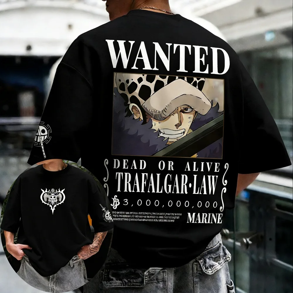 Unisex Cotton T-shirt ONE PIECE Trafalgar D. Water Law 2026 Summer Anime Printed Oversized Loose Parent Child Short Sleeve
