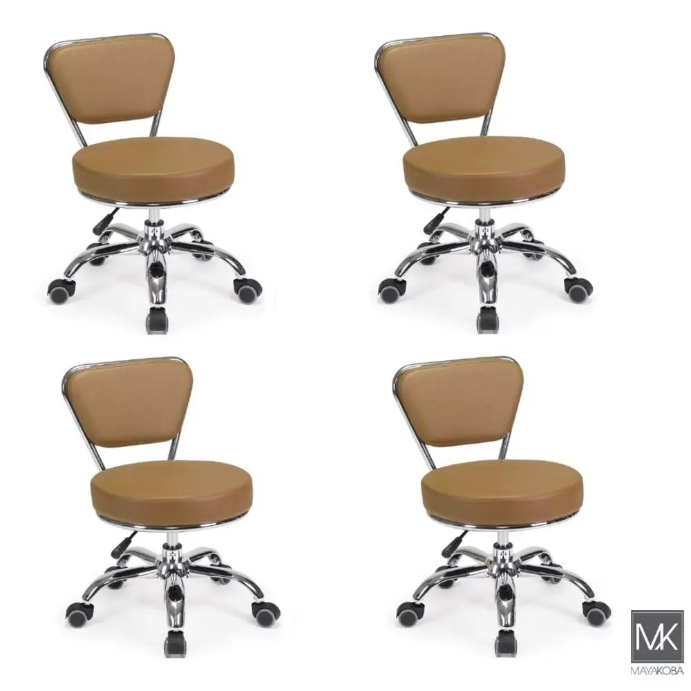 공압식 높이 조절 기능이 있는 카푸치노 색상의 4피스 페드레 스툴 세트, 미용실 및 스파에 이상적