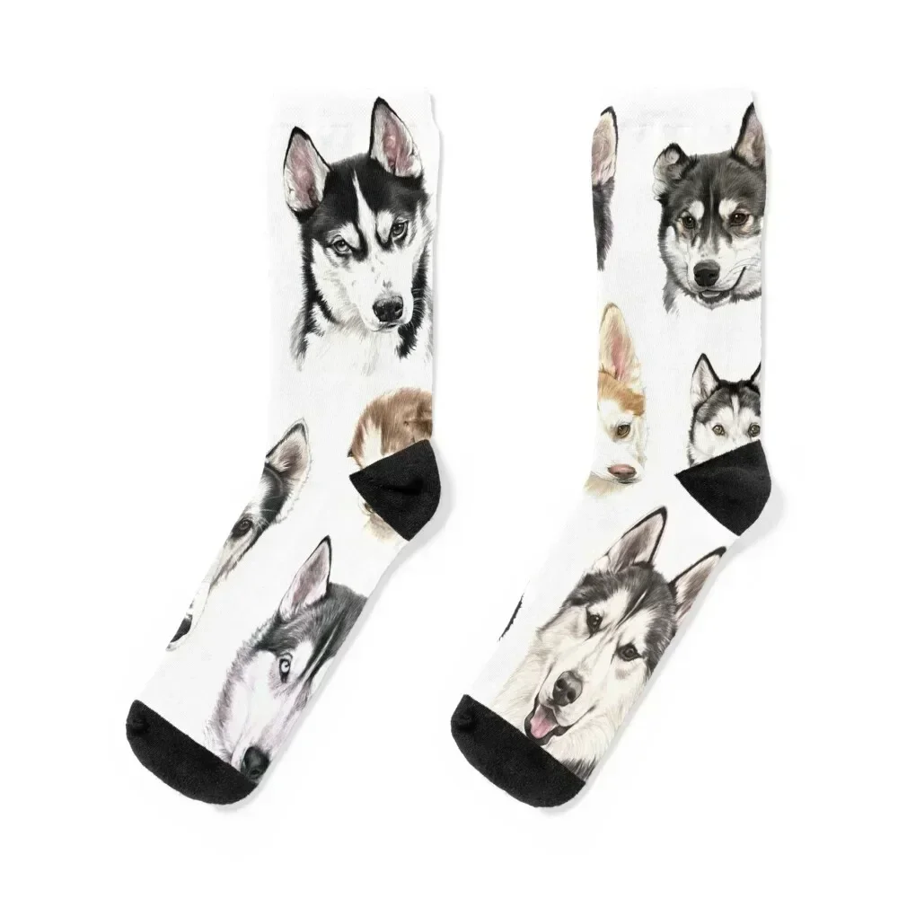 

Husky collage Socks designer cartoon Crossfit Thermal man winter Male Socks Women's