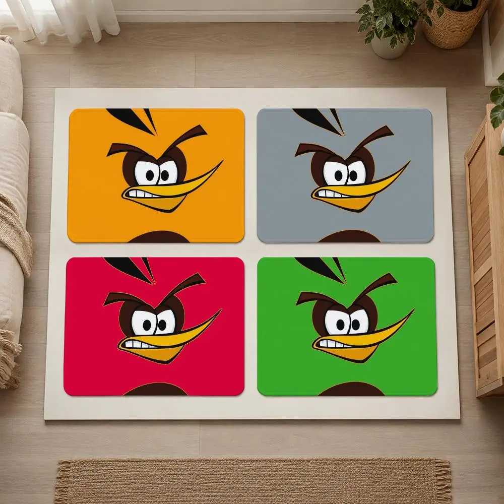 Funny A-Angry Birds Floor Mat Flannel Rug Non-Slip Absorbent Soft Washable Floor Mat For Entryway Hallway Bathroom Kitchen Decor