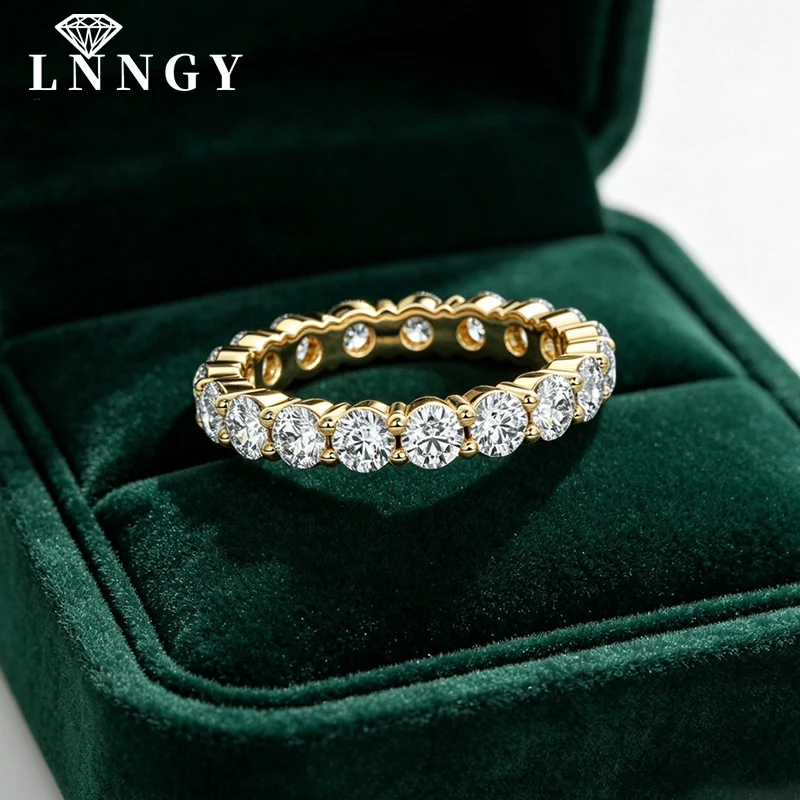 Lnngy Certified 4MM Moissanite Eternity Ring 14k Gold Filled Wedding Band For Women Sparkling Stackable Ring Jewelry Accessories