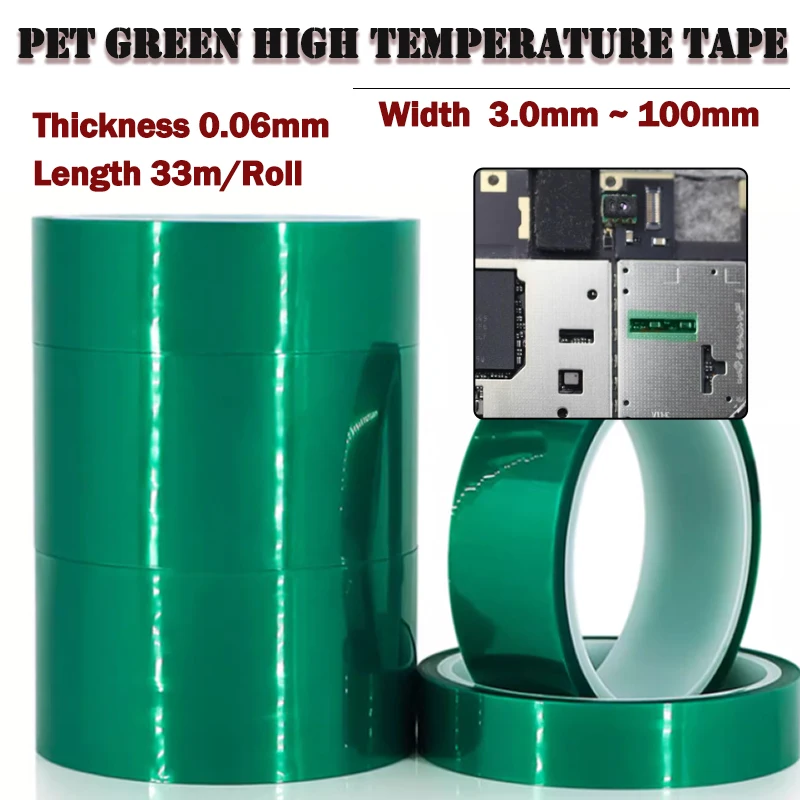 

PET Green 3mm ~ 100mm High Temperature Masking Shielding PCB Solder Plating Insulation Protection Heat-Resistant Adhesive Tape