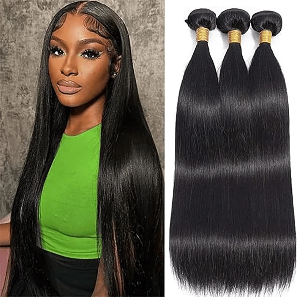 Mechones largos y rectos, paquete combinado de 12, 32 pulgadas, extensión de cabello, extensiones de cabello humano de Color negro Natural para mechones de mujer