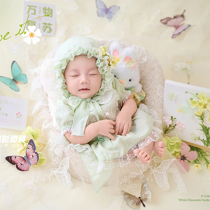 spring-time-newborn-photography-costumes-baby-girl-lace-romper-bonnet-basket-liner-bunny-doll-ins-style-baby-photo-outfits