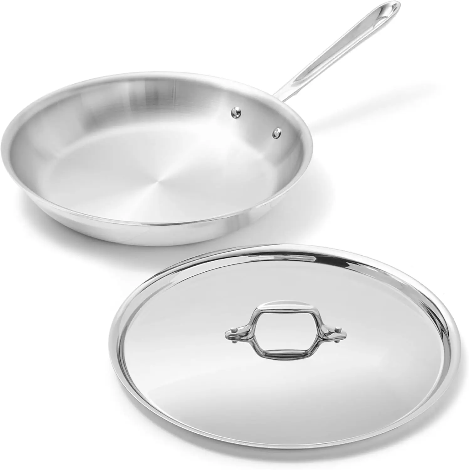 

12 Inch Stainless Steel Frying Pan with Lid, Tri-Ply Clad, Oven Safe to 600°F, Induction Compatible, Professional Cookware
