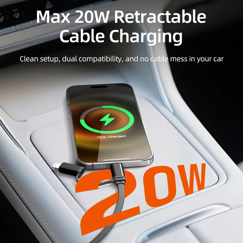 CABLETIME Caricabatterie wireless per auto 2 in 1 Ricarica rapida massima 15 W e cavo Lightning da 20 W Tipo C per iPhone HUAWEI XIAOMI