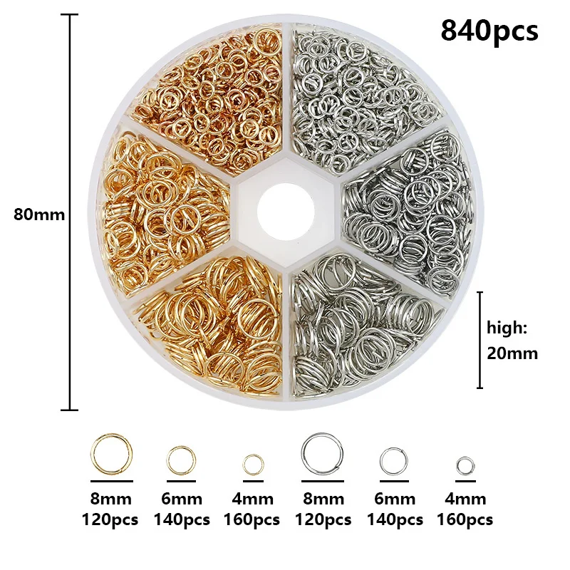 4 6 8mm Kc Gold Alloy Jewelry Open Jump Rings Set Accessory Kit For DIY Bracelet Necklace Chain Making Connection Accessories