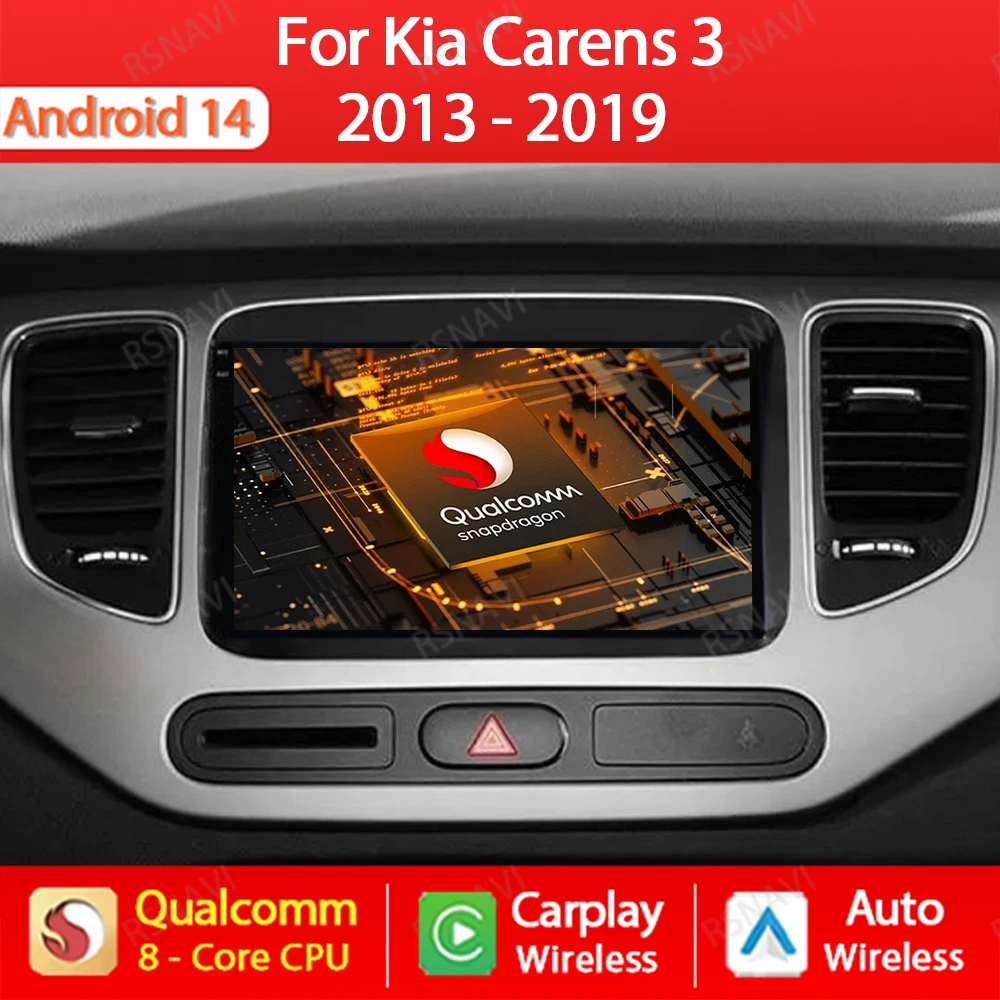 Android 14 Car Radio For Kia Carens 2013 2014 2015 2016 2017 2018 Multimedia Video Player Navigation GPS Carplay Auto BT 4G WIFI