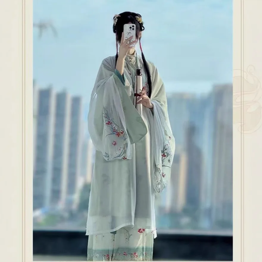 

Ming Hanfu Женская новинка 2025 года, популярная юбка с вышивкой и конским лицом, День Чан Чан Чун