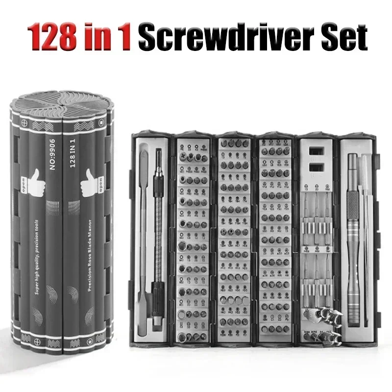 128 In 1 Screwdriver Set Cylindrical Storage Box S2 Magnetic Torx Phillips Screw Driver Bit Multi-function Precision Repair Tool