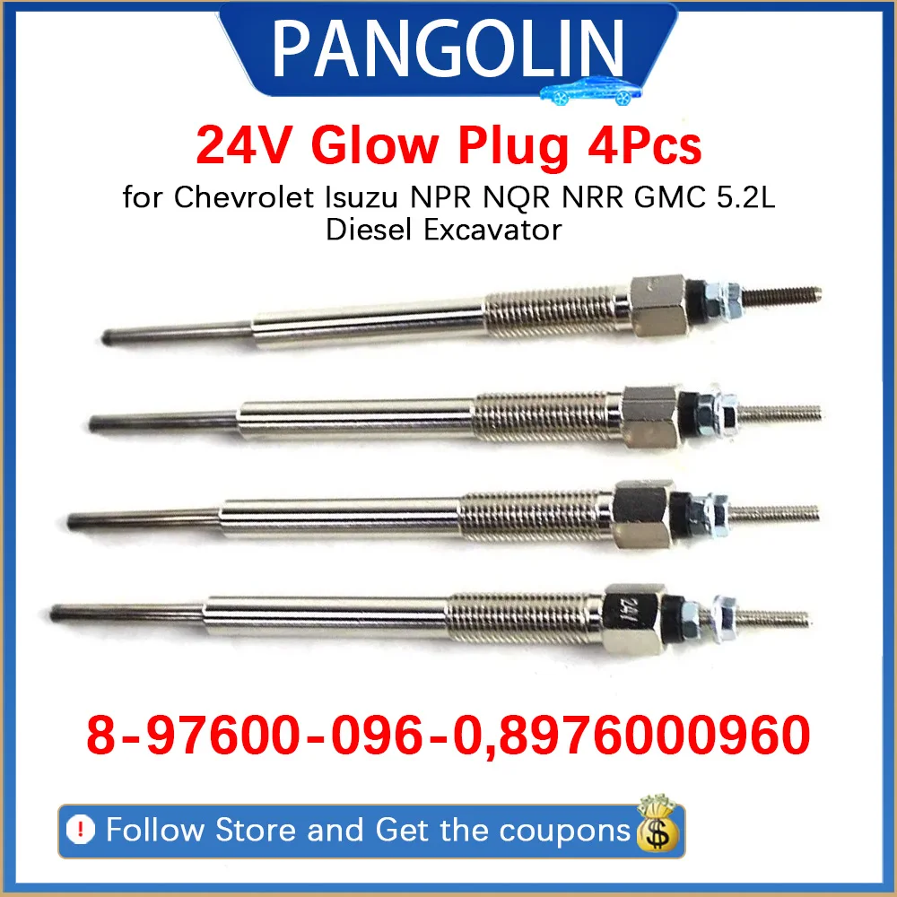 

Свеча накаливания PANGOLIN, 4 шт., 24 В, 4HK1, 8976000960, для Chevrolet Isuzu NPR NQR NRR GMC 5,2 л, запасные части для дизельного экскаватора