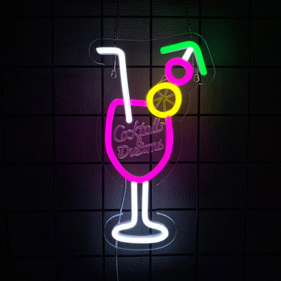 Insegna al neon per cocktail e sogni per decorazioni murali, insegne luminose al neon a LED per camera da letto, casa, birra, bar, bistrot, decorazioni artistiche, alimentate tramite USB
