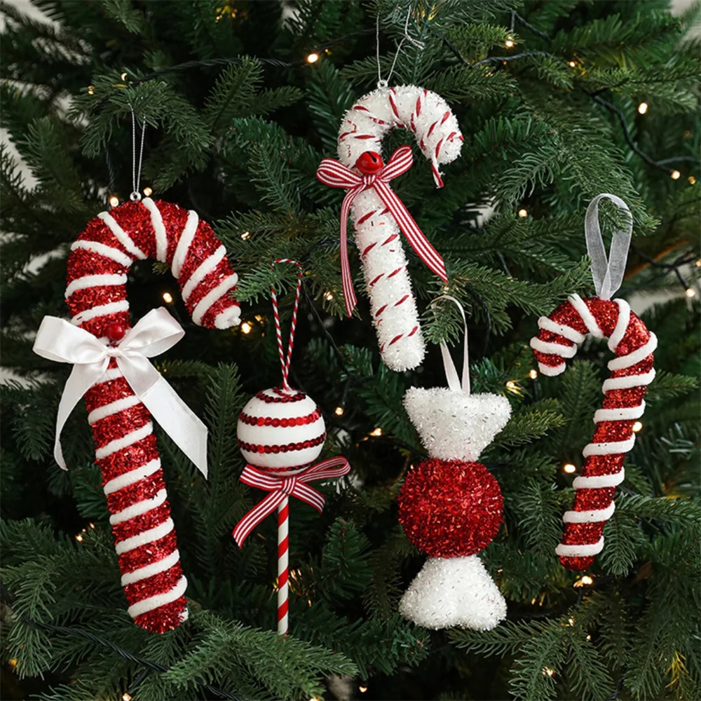 1/6Pcs Christmas Lollipop Candy Cane Pendant Xmas Tree Hanging Ball Ornaments Christmas Decorations for Home 2024 New Year Gift