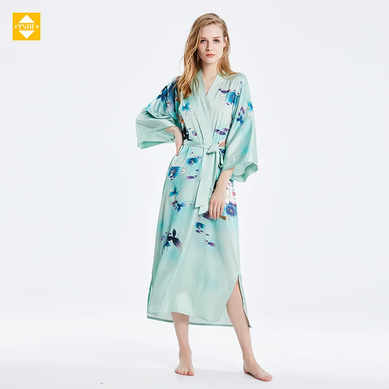 

Hangzhou genuine silk cabinet 100% Mulberry Silk extended kimono comfortable homewear can be reserved fabric