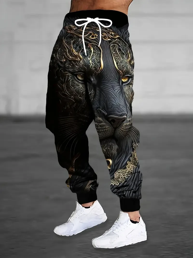 

Men's fashionable -Mythical lion 3D print-jogging pants with drawstring and pockets, casual sports pants, fashionable pants