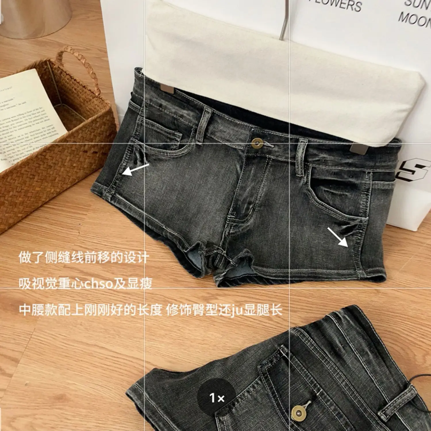 Short en Denim gris délavé Vintage pour femmes, pantalon chaud taille basse, serré, élastique, Y2k, nouvelle collection été