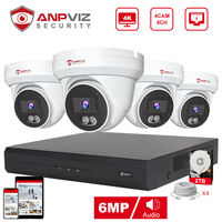 Anpviz 8CH PoE Security Camera System with Al Human/Vehicle Detection 4pcs 6MP PoE IP Cameras Video Security Surveillance Kit